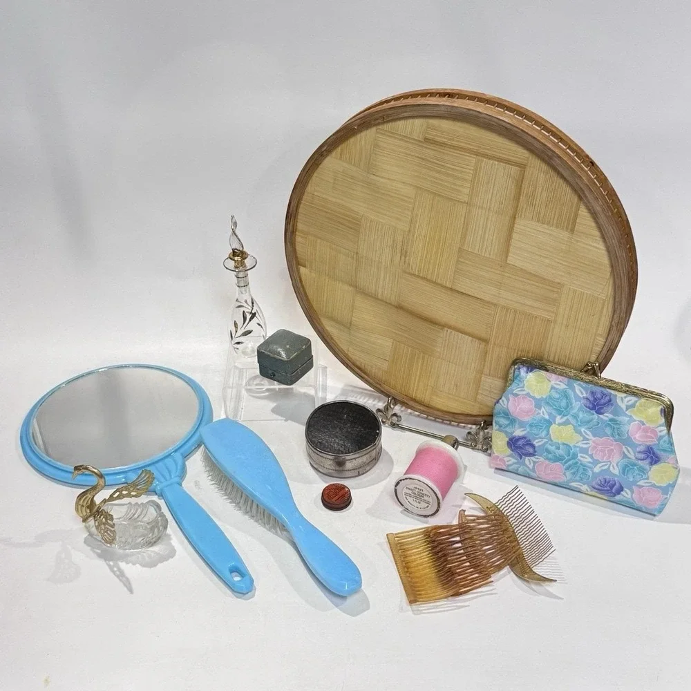 Curated Vintage 50s/60s Vanity Lot Tray Purfume Bottles Mirror‎ Brush Etc